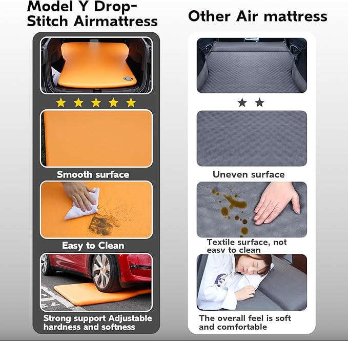 Customized for Tesla Model Y Air Mattress Drop Stitch Portable Camping Mattress Comfort Car Sleeping Mat with Manul Air PumpStorage Bag Tesla Model Y Accessories