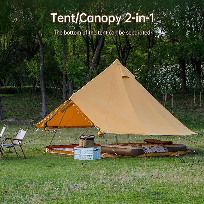 Cotton Canvas Bell Tent with Stove Jack Roomy Yurt for Family Glamping Camping 4 Season Tent with Zipped Removable Floor