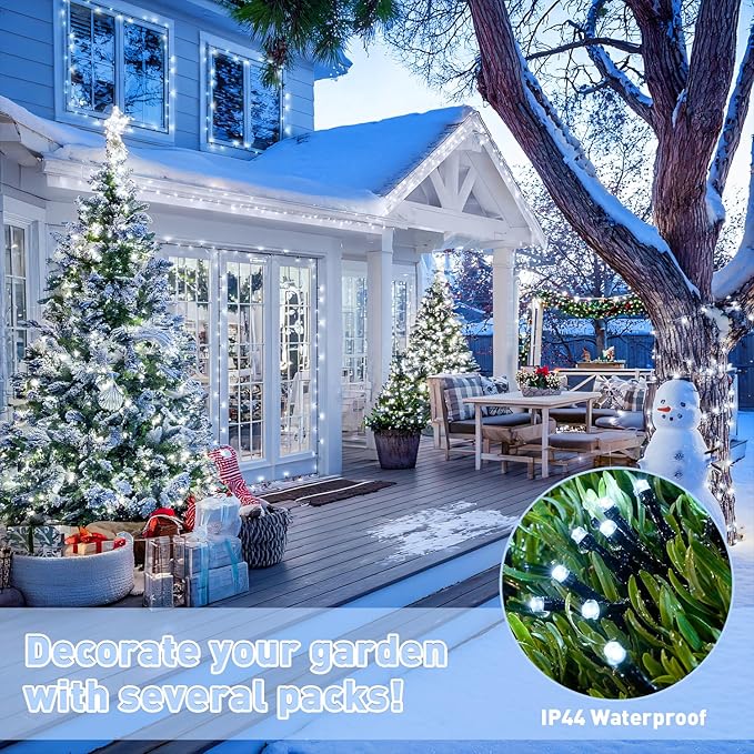 JMEXSUSS White Christmas Lights Outdoor Waterproof Each 33 FT Battery Operated String Lights with Remote 2 Pack 100 LED Christmas Tree Lights Indoor Outdoor for Party Garden Porch Yard Decor