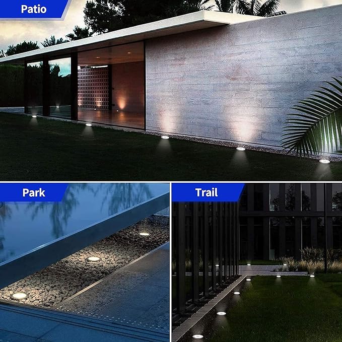 Aogist Solar Ground Lights - 12 Pack 8 LED Waterproof Outdoor Disk Lights for Pathway Yard Walkway Patio Lawn Path (Warm White)