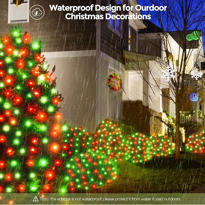 WBao Christmas Lights 200LED 9.8ft x 6.6ft Christmas Bush Lights 8 Modes Timer End to End Connectable Waterproof Design for Lawn Bush Tree Outdoor Xmas Decorations Red Green (Clear Wire)