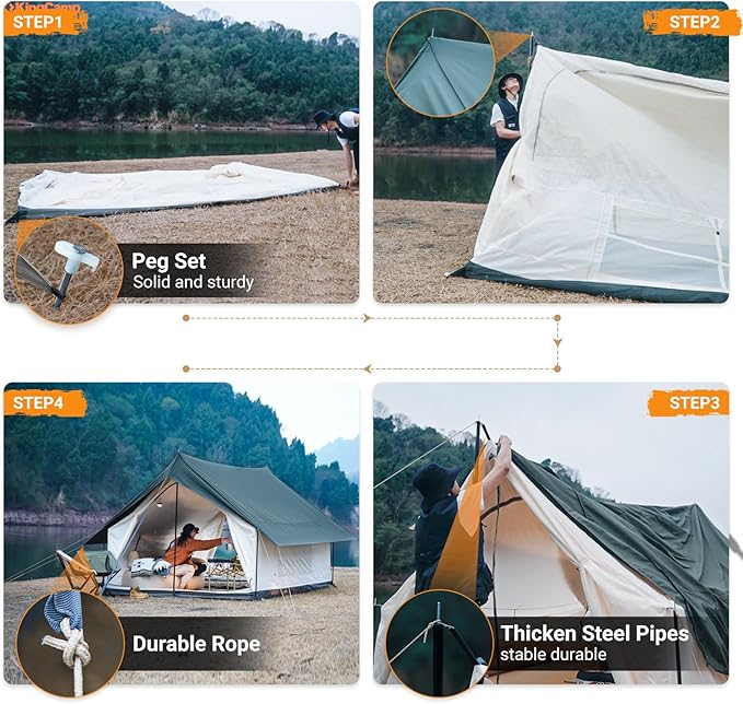 KingCamp 6-8 Person Canvas Tent for Camping Waterproof &amp Windproof Cabin Tents with Large Mesh Windows Easy Setup All Season Wall Tent for Family Camping Hiking and Outdoor Events
