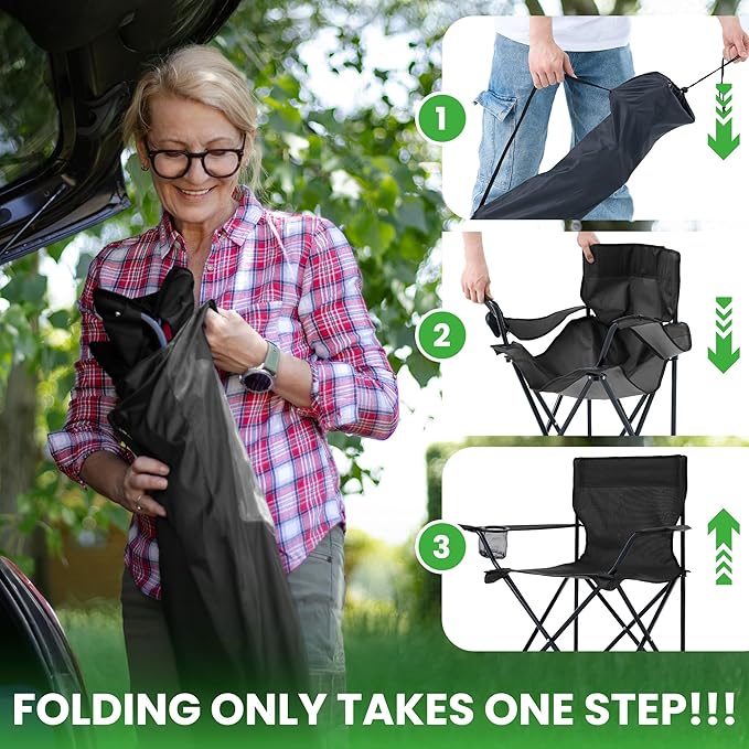 2 Pack Portable Camping Chairs Folding Lawn Chair Outdoor Lightweight Beach Chair with Cup Holder &amp Carry Bag for Outside Sports Fishing Hiking Travel Picnic Backyard Black