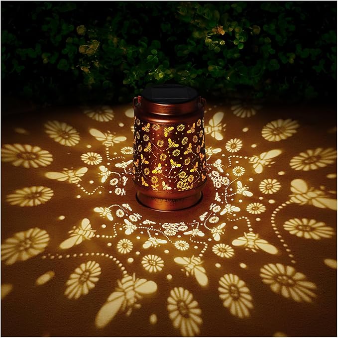 Solar Lanterns Outdoor Waterproof Bee Garden Decor Gifts for Women Mom Grandma Hanging Solar Lights Metal Solar Decoration Outside for YardPatioBackyardPorch