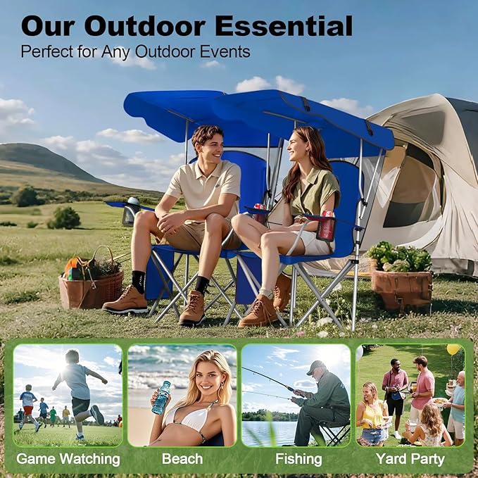 Portable Camping Chair with Canopy - Folding Chair with Canopy Durable 600D Oxford Canopy Chair for Camping Beach Picnics Fishing &amp Sports