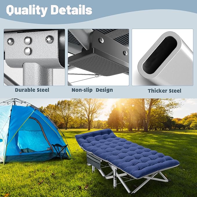 XXL Oversized Camping Cot for Adults - Portable Sleeping Bed with Mattress &amp Carry Bag for Outdoor Travel Hiking Beach and Camping - Comfortable &amp Durable