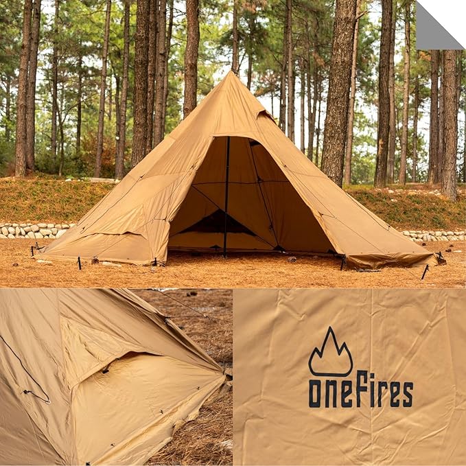 Hot Tent with Stove Jack Onefires Large Teepee Tent for Outdoor Family Camping 4-8 Person | with Stove Jack Large for Family Camping