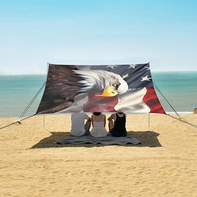 American Flag EagleCamping Sun Shelters 9.2 x 10.5 FT Beach Canopy Tent Sun Shade with Carrying Bag for Camping Trips Fishing Backyard Fun or Picnics 21340999