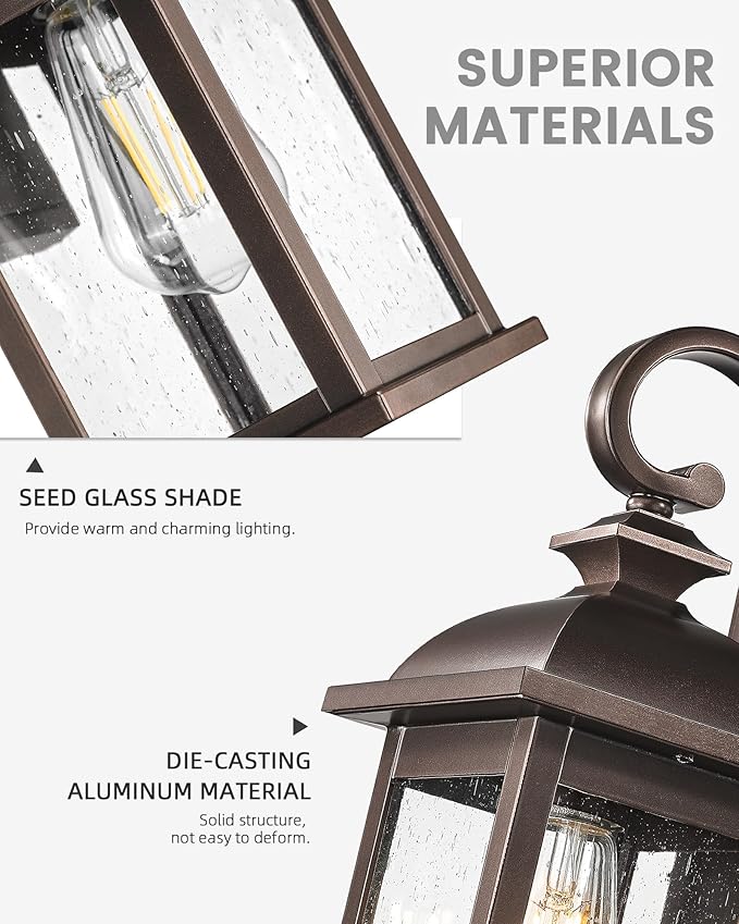 FEMILA 2-Pack Outdoor Wall Sconce Lights Oil Rubbed Bronze 15 Exterior Outdoor Light Fixtures Wall Mount with Seeded Glass for Front Porch Patio Garage 4FD54B-2PK ORB
