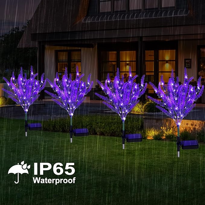 6 Pack Lavender Solar Garden Lights – Outdoor Waterproof Solar Flowers with LED Solar Powered Garden Décor for Pathway Yard Patio Lawn Halloween &amp Seasonal Decoratio