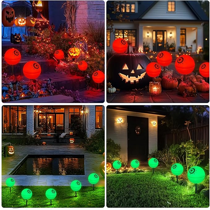 Solar Halloween Lights Waterproof Decorations 5 Pack Solar Globe Lights for Garden Decorations Outdoor Ghost Scary Eyeball Pathway Decor for Christmas Tree Garden Lawn Yard (Green&ampRed)