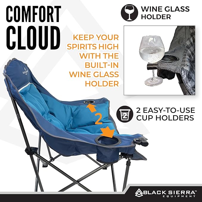 Black Sierra Oversized Camping Chair for Adults – 400 lb Heavy Duty Folding Chair with Cup Holders &amp Carry Bag