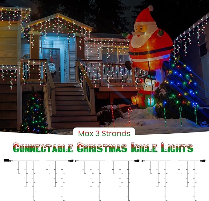 Toodour Red &amp Green Christmas Icicle Lights 29.5ft 360 LED Icicle Lights 8 Modes 60 Drops Window Curtain Led Christmas Light Icicle Twinkle Light for Eaves Party Wedding Xmas Decorations