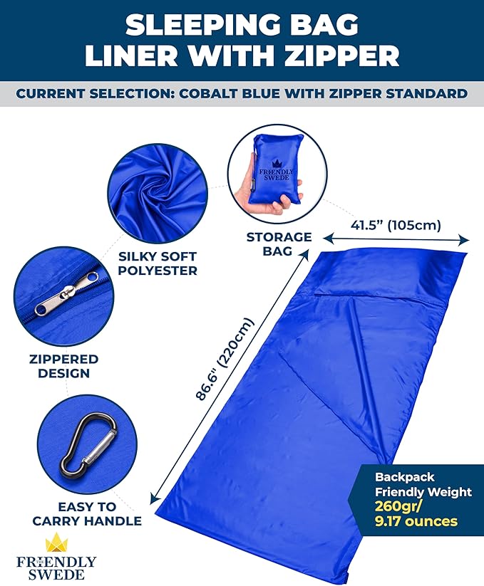 The Friendly Swede Sleeping Bag Liner — Ultralight Polyester or Cold Weather Microfiber Adult Sleep Sack- Camping Sheets - Travel Sleeping Bag with Pocket-Size Stuff Sack