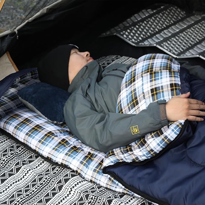 REDCAMP Flannel Sleeping Bag for Adults Comfortable Cotton Sleeping Bags for Camping with Detachable Hood Red/Grey/Blue/Black