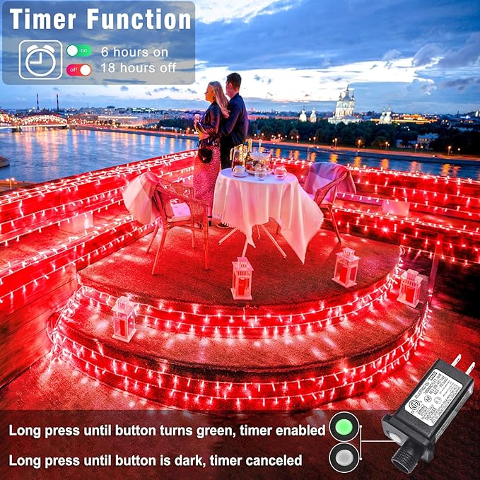 100FT 300 LED Outdoor String Lights Plug in Red Christmas Lights Indoor Waterproof with 8 Modes Connectable Twinkle Fairy Lights Clear Wire for Indoor Bedroom Home Patio Yard Wedding Decorations
