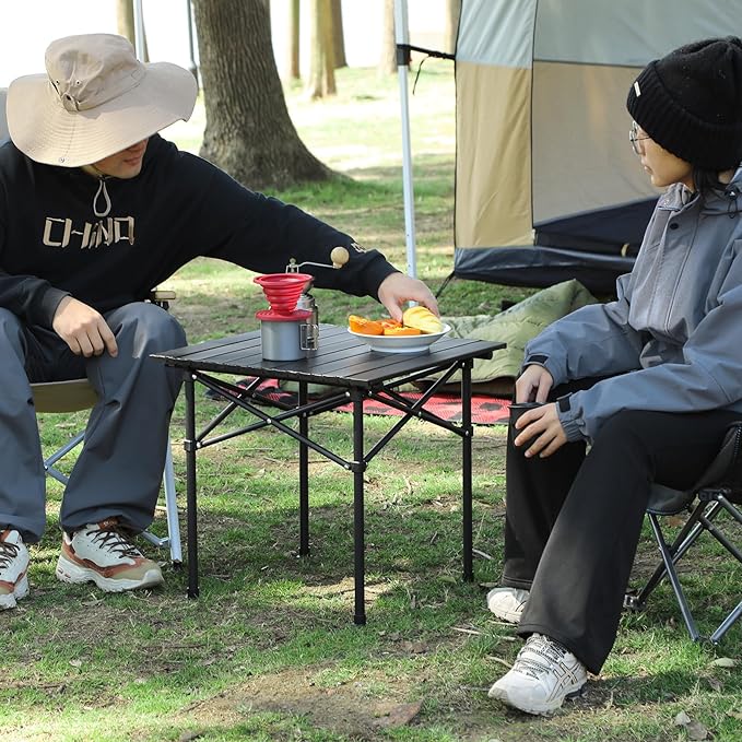 REDCAMP Folding Roll Up Camping Table 20x20.5 Lightweight Portable Compact Beach Table for OutdoorPicnicHikingBlack