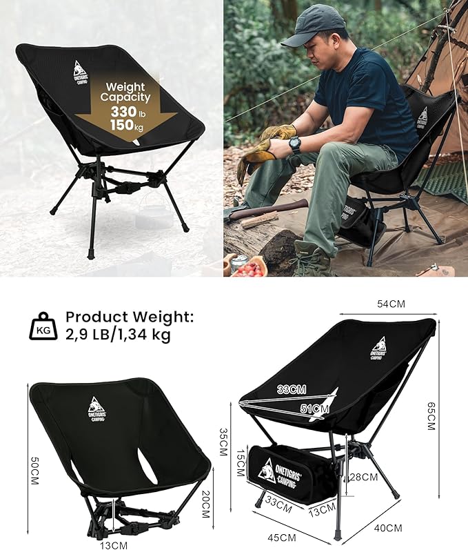 ONETIGRIS Tigerblade Camping Chair Lightweight Folding Backpacking Hiking Chair Compact Portable 330 lbs Capacity