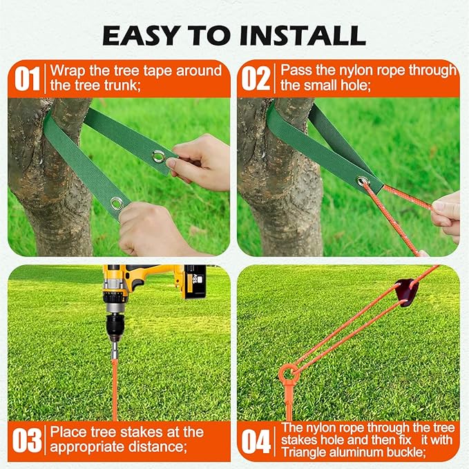 3 Pack 18 Tree Stake Kit Heavy Duty Spiral Stakes and Supports for Leaning and Young Trees Straightening Protect Trees from Bad Weather (Orange)