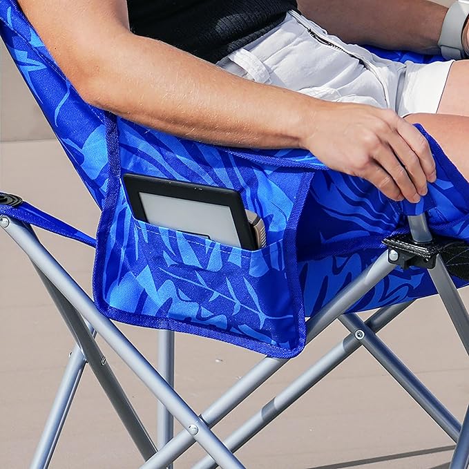 Tommy Bahama Go Everywhere 2-Pack Outdoor Folding Moon Chairs with Storage Pouch and Carry Bag Lightweight Portable Camping Chairs Supports up to 200 lbs. Blue