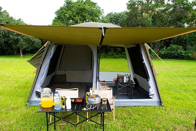 Three Bears 6-Person Tent 3000mm Waterproof Double-Layer Tent with Room Dividers Family Tent with Color-Coded Connection Buckles Front and Rear Vestibules Can Be Set Up as Sunshade Canopies