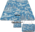 Blue and White Ancient Chinese Folk Chinoiserie Style Waterproof Outdoor Picnic Blanket Sandproof Beach Mat for Camping Hiking Grass Travelling