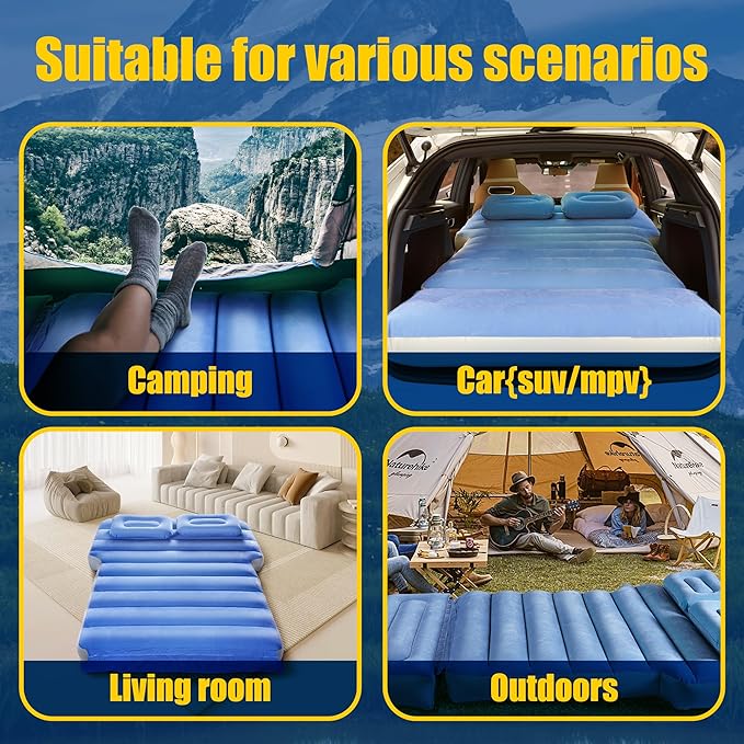 Inflatable Car Air Mattress with Built-in Pump Adjustable Car Camping Bed Sleeping Pad for Back Seat Portable Travel with Two Air Pillows