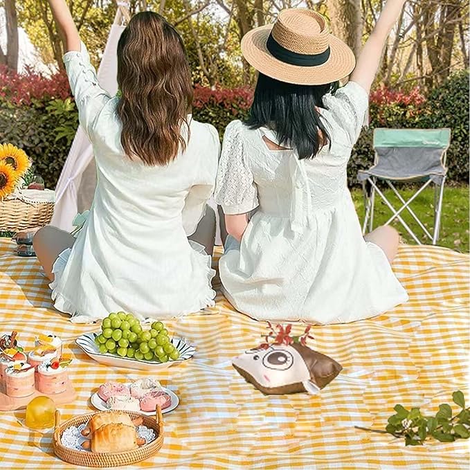 Outdoor Picnic Blanket 80''x80'' Extra Large Picnic Blankets Foldable Waterproof Sandproof Beach Blanket Portable Picnic Mat for Camping Park Hiking Travel Grass Playground - Yellow Stripe