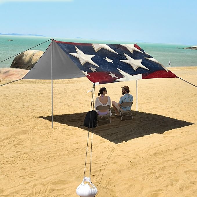 Beach Tent Sun Shelter Stars Red Stripes Lightweight &amp Easy Setup Beach Shade Canopy for Camping Fishing