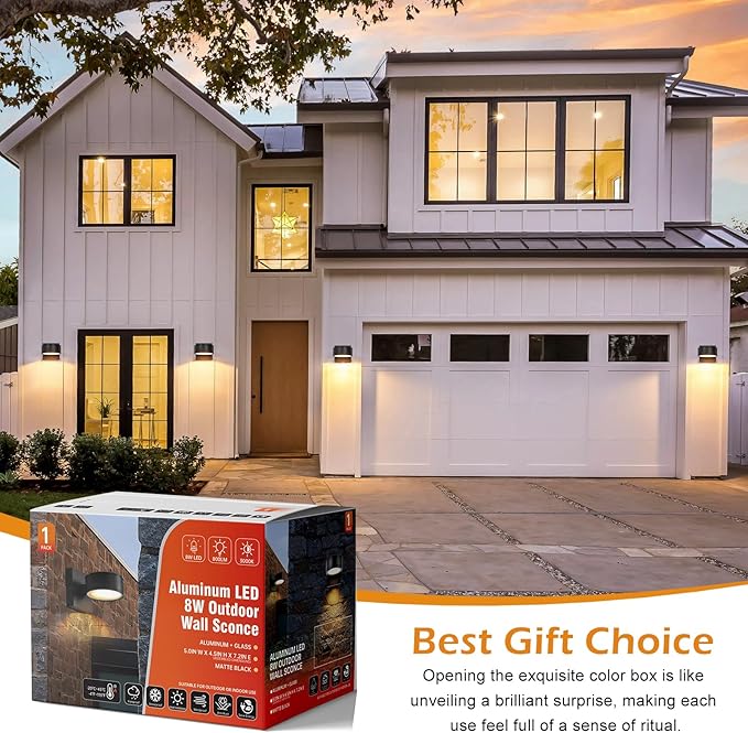 Modern Aluminum Porch Sconce Lights - LED Exterior Wall Sconce Waterproof 8W 3000K for Garage Enterway