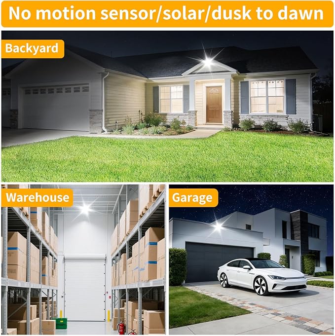 60W LED Flood Light Outdoor with 6ft Plug 7200LM Brighter Exterior Security Lights 5000K Daylight Floodlights IP66 Waterproof for Yard Garage Workshop Lawn 2 Pack