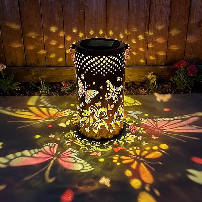 Colorful Solar Lanterns Outdoor Waterproof Garden Decor LED Butterfly Solar Lights Gifts for Women Mom Sister Grandma Metal Hanging Lantern for Outside Table Tree Garden Patio Yard Lawn Porch Decor