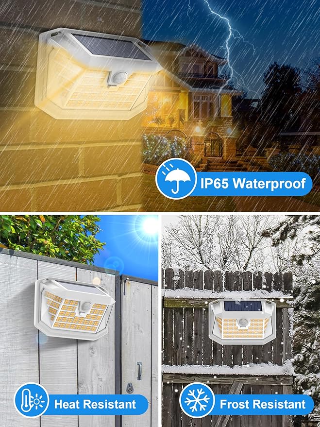 LANSOW Solar Motion Lights Outdoor 6 Pack 188 LED/3 Modes Motion Sensor Outdoor Light IP65 Waterproof 270° Lighting Solar Powered Security Flood Lights for Outside Yard Garden Wall(Warm White)
