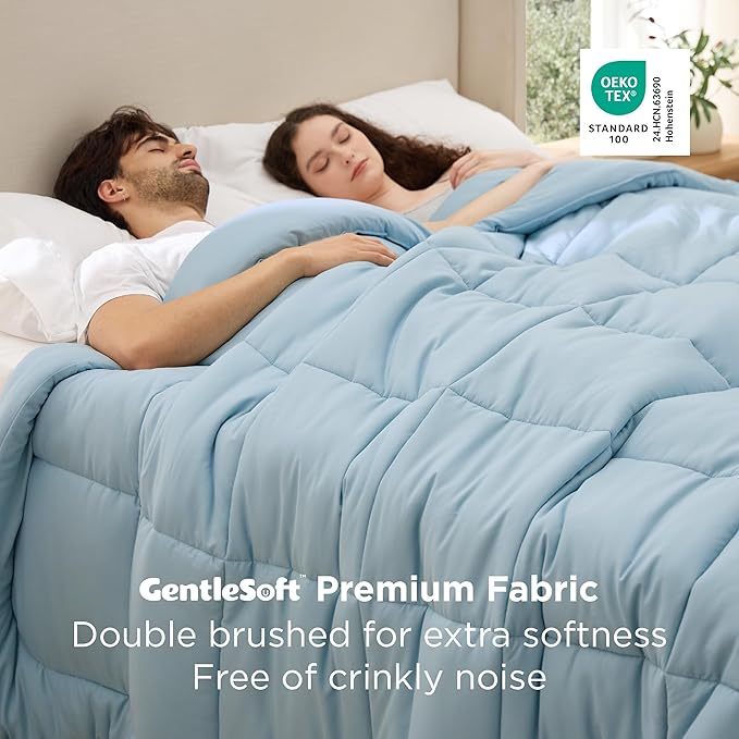 Bedsure Comforter Duvet Insert - Quilted Comforters Oversize Queen All Season Duvet GentleSoft Down Alternative Bedding with 8 Tabs Gifts for Women/Men Light Spa Blue Oversize Queen 98x98Inches