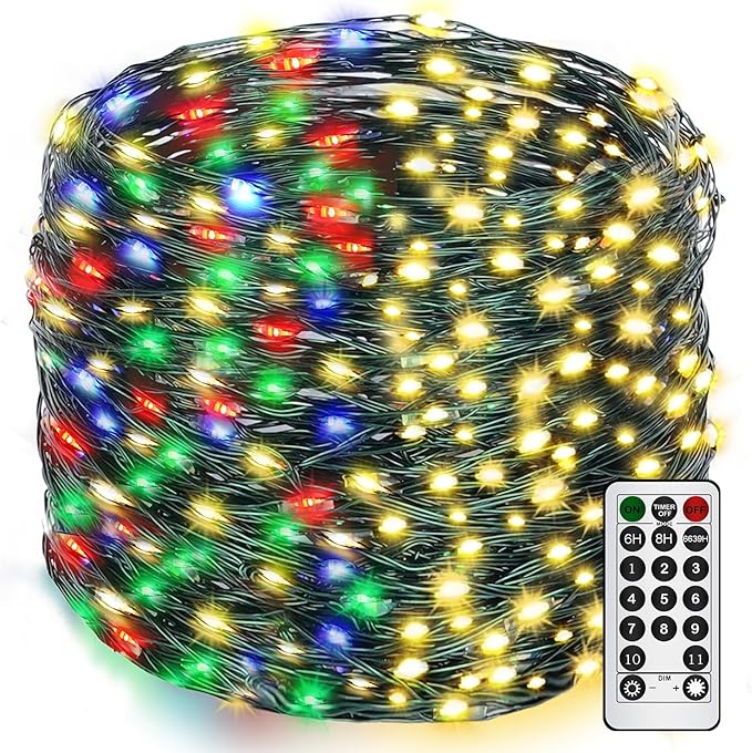 Decute 300LED Christmas Tree Lights Fairy String Light 99FT Green Copper Wire Warm White and Multicolor Dimmable with Remote UL Cerficated Twinkle Lights for Party Wedding Indoor Outdoor Decor