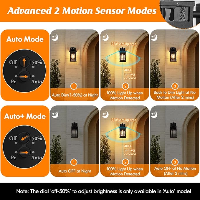 Porch Lights with GFCI Outlet 2-Pack Motion Sensor Dusk to Dawn Waterproof Outdoor Lights 3 Modes Oil-Rubbed Bronze Exterior Light Fixtures Wall Mount Outside Wall Lanterns for Front Door House