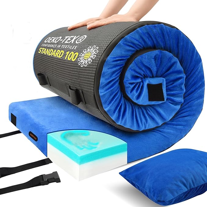 Memory Foam Camping Mattress pad Comfortable Thick Floor Sleeping Mat for Adults with Waterproof and Non-Slip Bottom Portable Roll Up Mattress for Sleepover GuestCot Mad for Car Camping
