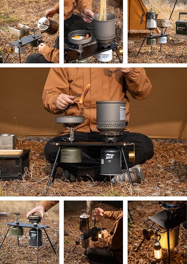 CAMPINGMOON Dual Burner Camping Cooktop Half Size IGT Top Detachable Legs Compact Table Removable Handles Non Slip Feet Outdoor Backpacking Stove Accessory BKZ06-L