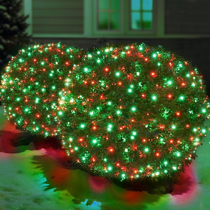 Led Red and Green Christmas Net Lights Outdoor Christmas Bushes Lights 120Led 6ftx5ft Connectable Outdoor Indoor Mesh Net Lighting for Xmas Holiday Garden Lawn Shrubs Trees Bushes Decorations