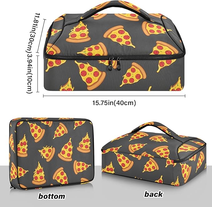 Fries Pizza Black Pattern Insulated Casserole Carrier for Hot or Cold Food Thermal Lasagna Holder Tote Casserole Dish Carrier Bag for Potluck Picnic Camping Parties Fits 9x13 Baking Dish