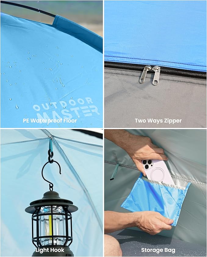 OutdoorMaster Beach Tent for 3/4/6/8 Person - Easy Setup Sun Shade Shelter Portable Beach Shade Sun Canopy with UPF 50+ UV Protection Removable Skylight Family Size