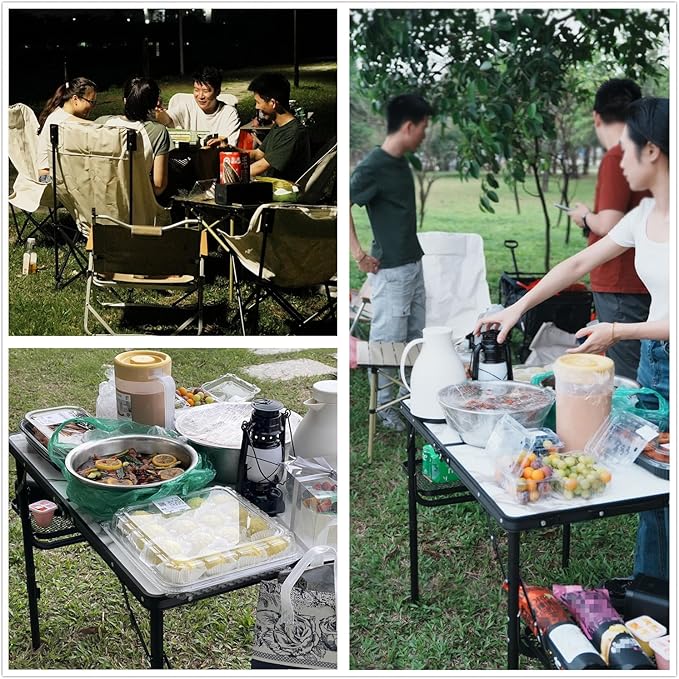 Titanker Folding Camping Table 3ft Folding Picnic Table Camp Tables Portable Foldable 50% Extra Side Space Outdoor Patio Table Camping Essentials Aluminum Light Solid Silver