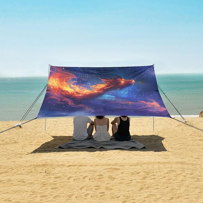 Camping Sun Shelters A Fire Dragon with Open Wings Spit Out Flames Beach Canopy 126 * 110.2in