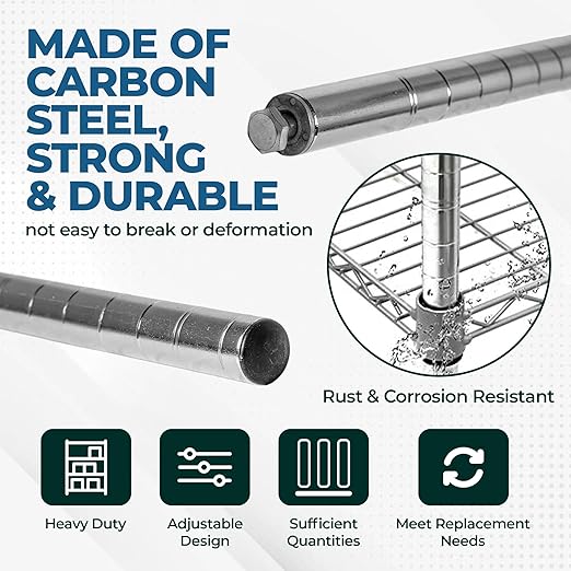 Stainless Steel Chrome Wire Shelving Posts – Set of 4 Poles (14) – Heavy Duty Commercial Grade for Wire Racks &amp Storage Shelving Units