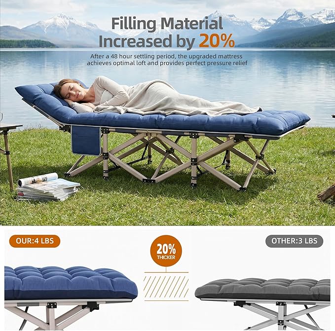 Camping Cot for Adults 2 Pack Heavy Duty Folding Sleeping Cots with Carry Bag Portable Camp Bed with Double Layer 1200D Oxford Fabric &amp Mattress Travel Cot for Camping Beach Patio Home Offic