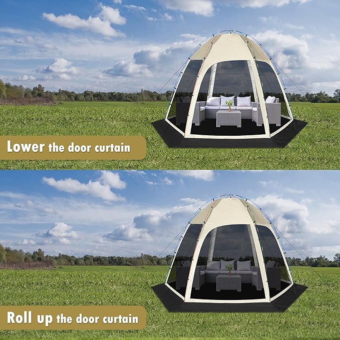 Screen Tent with Removable Floor Siebwin Large 11.8'x11.8' Gazebos with Mosquito Netting and Removable Floor Sunproof Outdoor Canopy Tent for Backyard Khaki Party Outside Activities Khaki