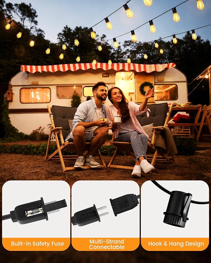 Torkase 100FT Outdoor String Lights LED 30+2 S14 Shatterproof Bulbs Dimmable Patio Lights IP54 Waterproof Connectable for Pergola Lighting Backyard PorchWeddings Cafe Party