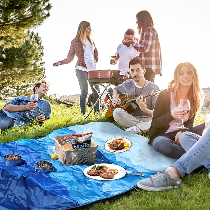 VILLEY Picnic Blanket 3-Layer Camping Blanket 52x75 Machine Washable Water Repellent and Sandproof Packable and Portable for Camping Travel Park Beach and Indoor Use
