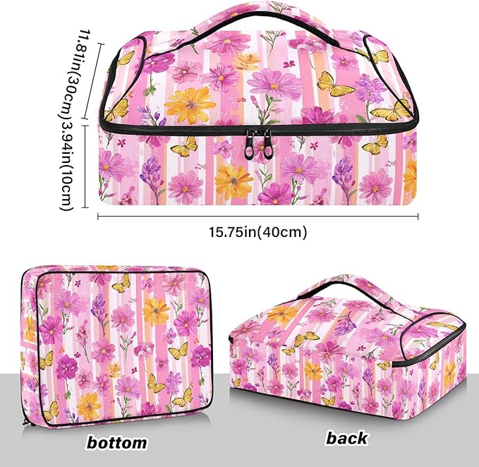 Casserole Carrier Beautiful Vibrant FlowerInsulated Casserole Carrier for Hot or Cold Food Thermal Lunch Tote for Potluck Parties Picnic Beach Fits 9 x 13 Inches Baking Dish
