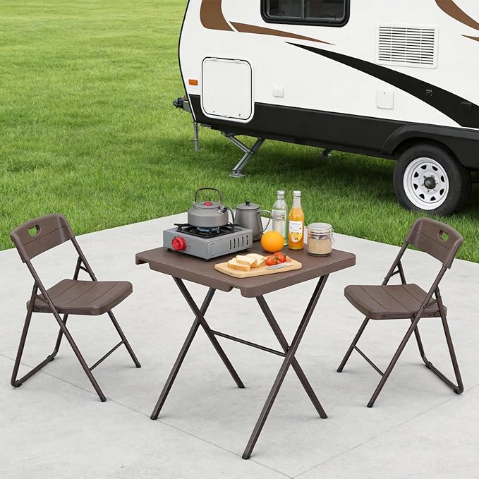 Folding Table 27 Inch Square Folding Table No Assembly Portable Camping Picnic Table Heavy Duty Steel Frame Outdoor Coffee Table Patio Card Table for Small Spaces RV Parties 400 LBS Capacity
